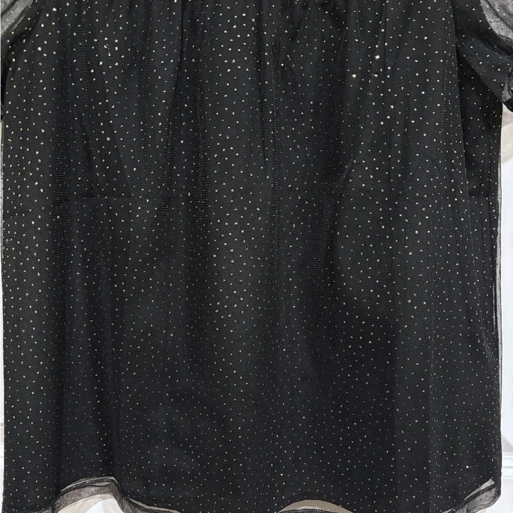 J. Crew Black Sparkle Puff Sleeve Tulle‎ Top XS Holiday Party Fancy Dressy Sheer